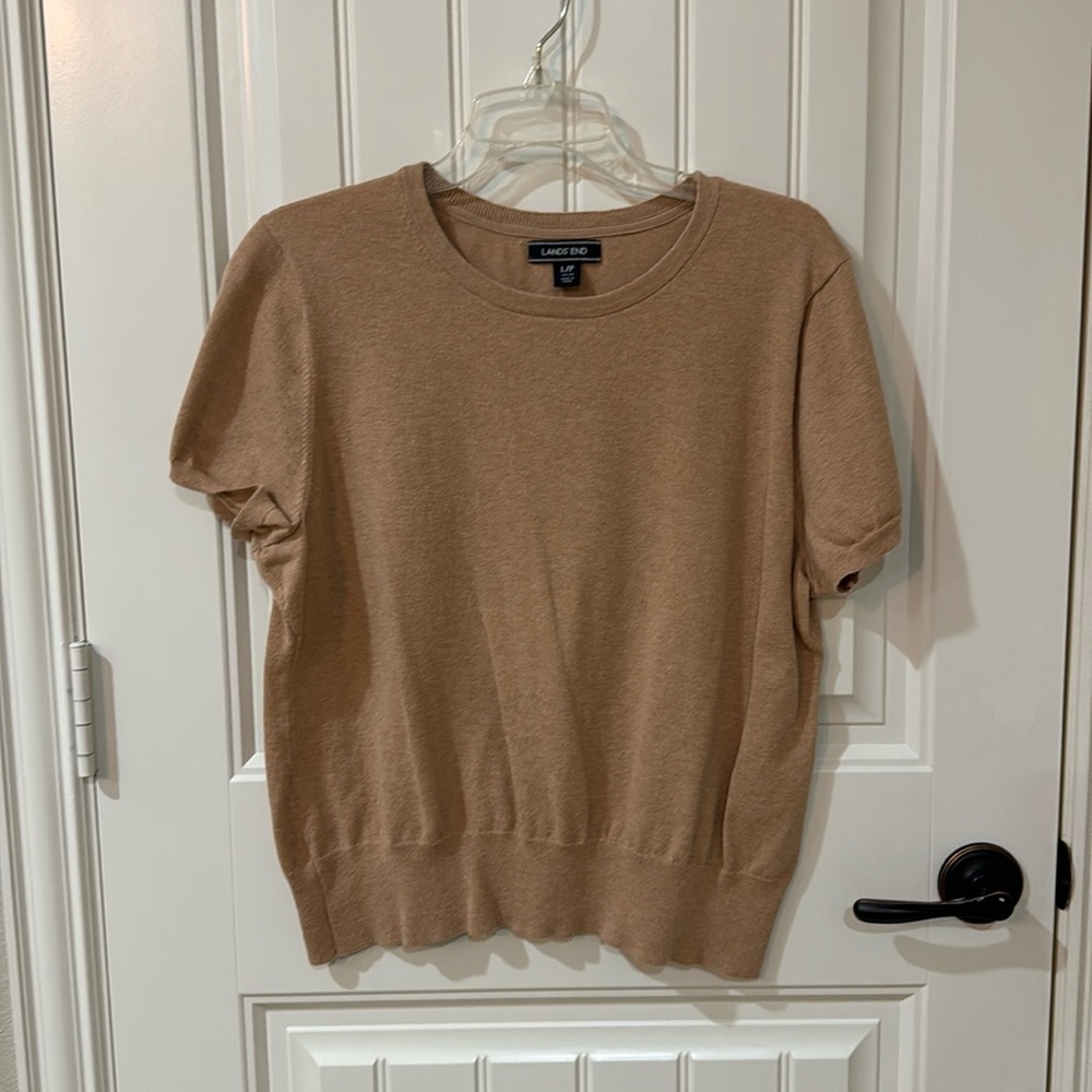 Land’s End, cotton short sleeve sweater. Khaki, large/petite.